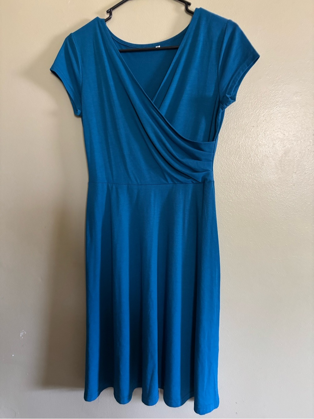 Teal Wrap-Front Cap Sleeve Dress